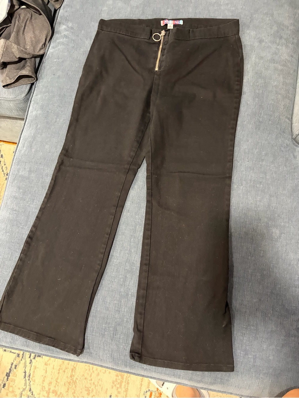 Urban Outfitters Black Flare Jeans with Gold Ring Zip
